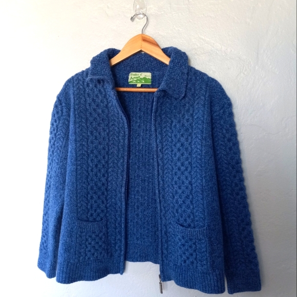 Shades Of Aran 100% Merino Wool Zip Up Cardigan Blue L - Picture 7 of 16